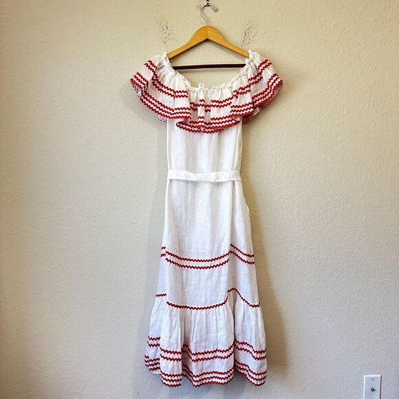 LISA MARIE FERNANDEZ Mira Ruffled Off-The-Shoulder Maxi Dress White - Picture 9 of 16